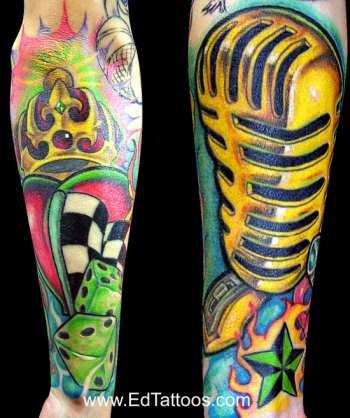 Tattoos - Music tattoos - microphone n` king heart